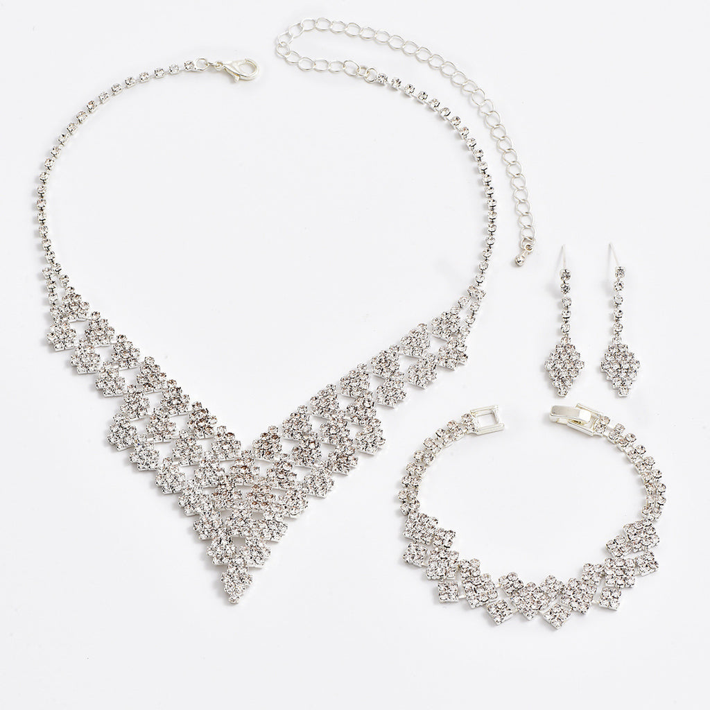 Collier bracelet boucles d'oreilles en forme de diamant pour femmes