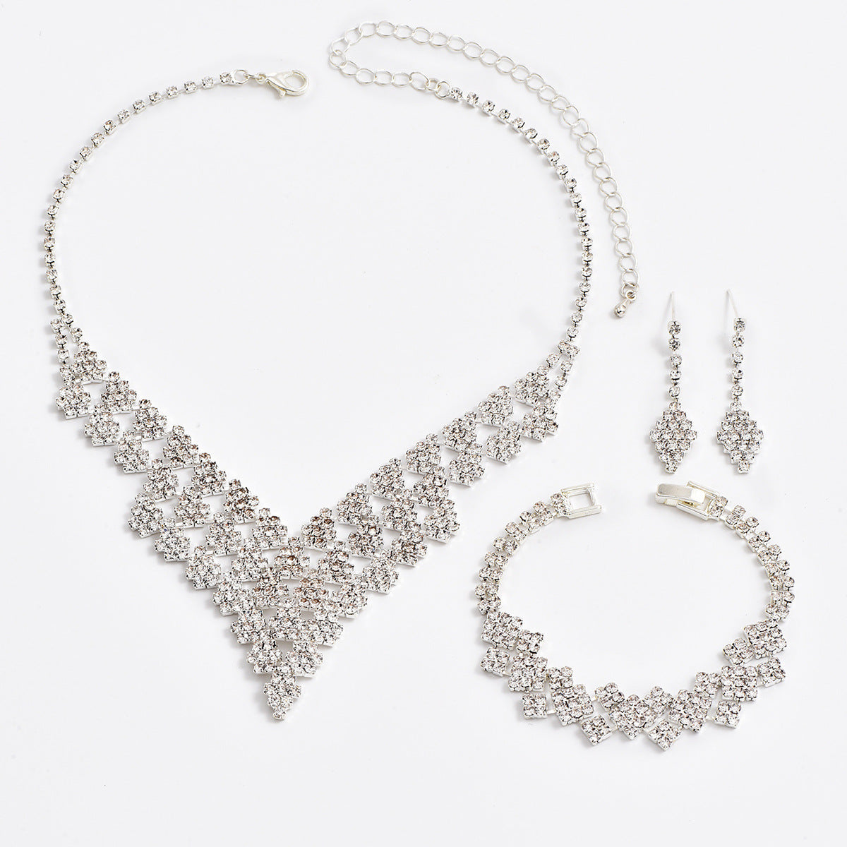 Collier bracelet boucles d'oreilles en forme de diamant pour femmes