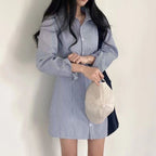 Robe chemise à rayures à manches longues boutonnée pour femme