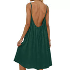 Robe moulante d'été sans manches de couleur unie avec bretelles fines et dos nu pour femme - Tenue décontractée de soirée pour le quotidien et les vacances