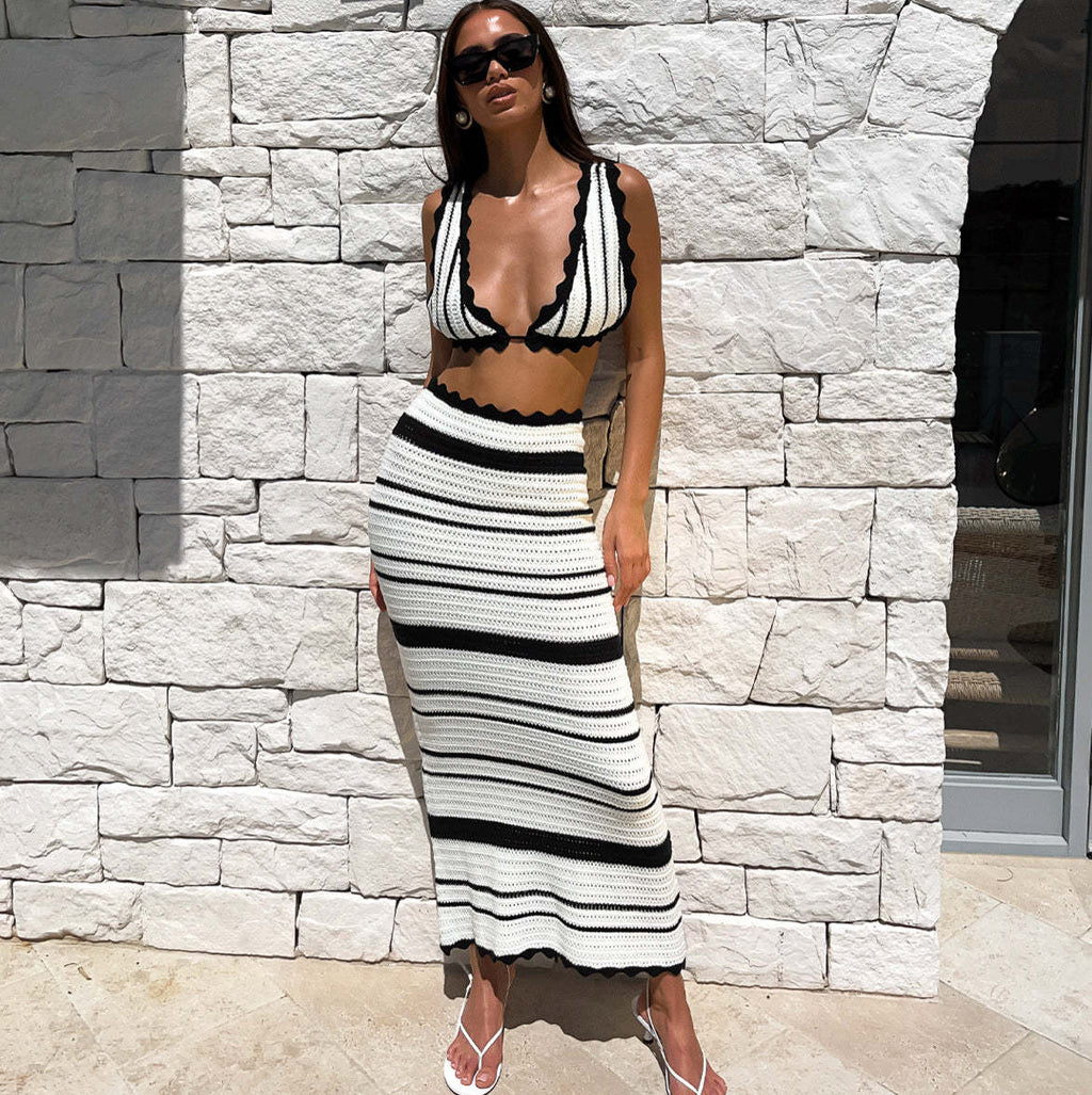 Lot de 2 maillots de bain rayés bikini décontracté gilet caraco costume de plage été Y2K robe longue pour femme