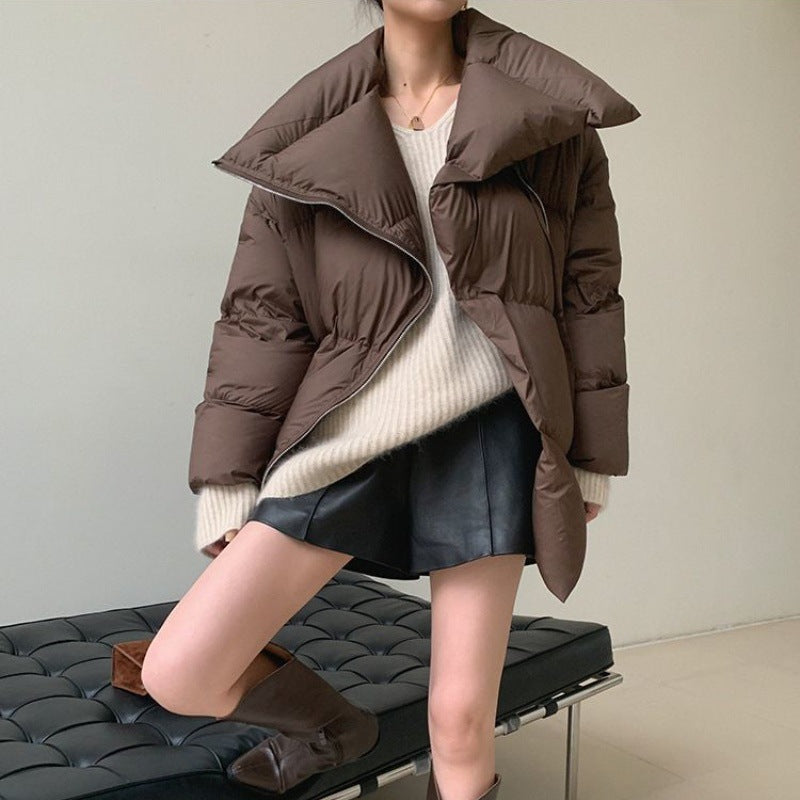 Manteau d'hiver marron à revers pour femme