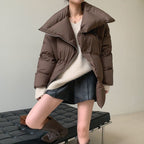 Manteau d'hiver marron à revers pour femme