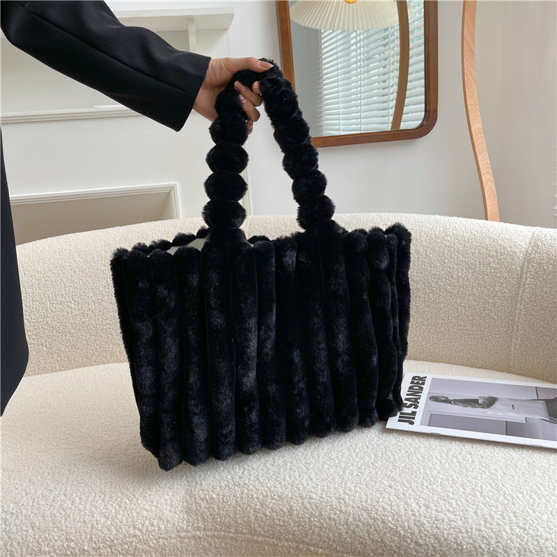 Nouveau Sac à Main en Peluche Portable Grande Capacité à Bandoulière Unique pour Femmes