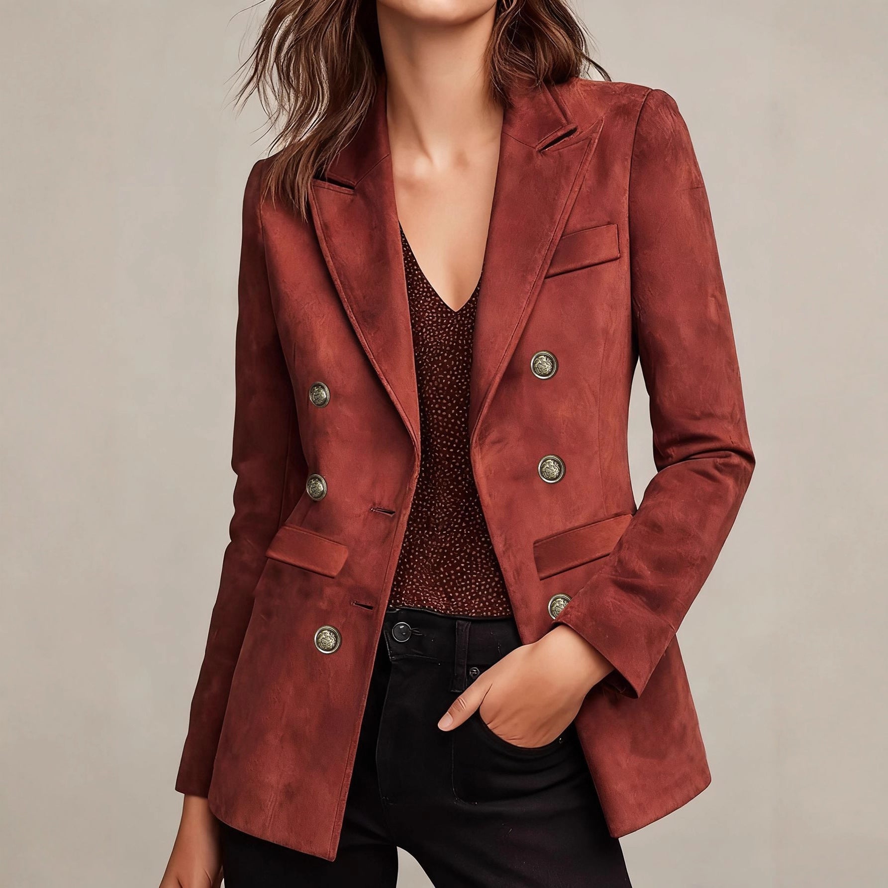 Blazer femme croisé élégant style français vintage