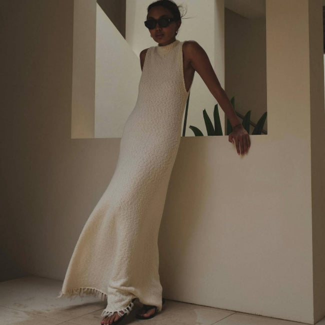 Robe longue sans manches à pompons pour femme, été Main Image
