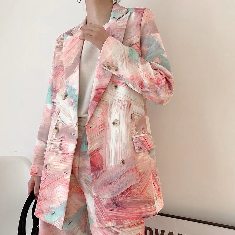 Blazer croisé imprimé graffiti pour femme