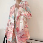 Blazer croisé imprimé graffiti pour femme