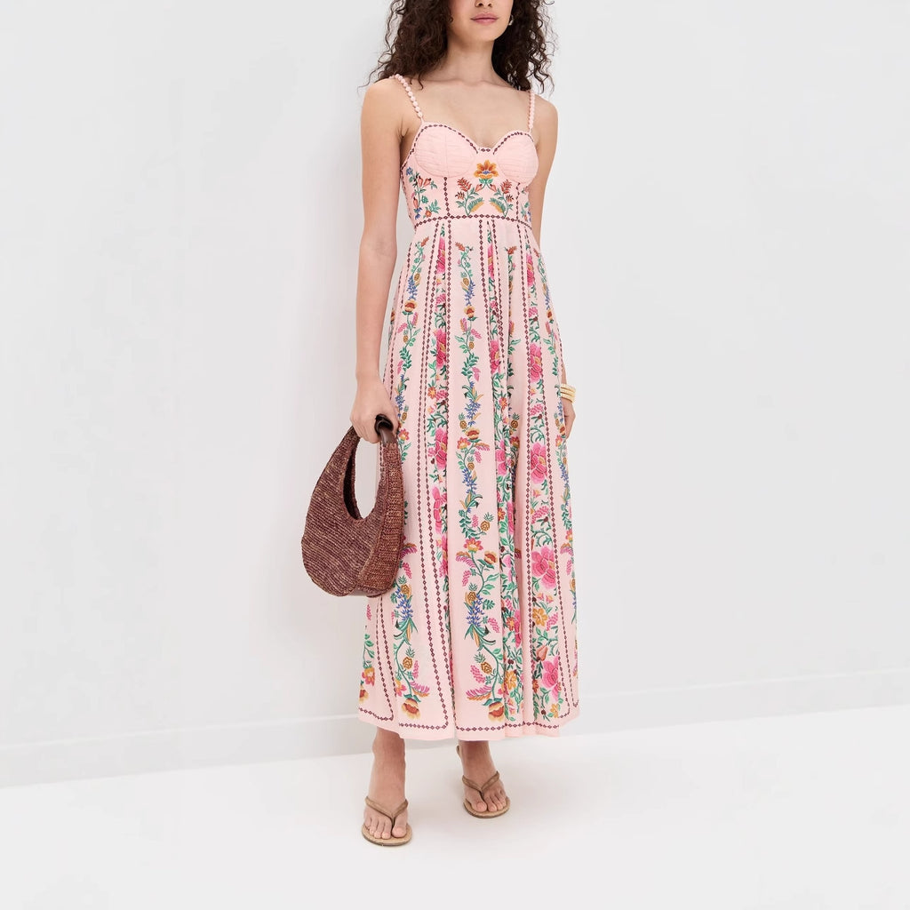 Robe de vacances imprimée à bretelles pour femme