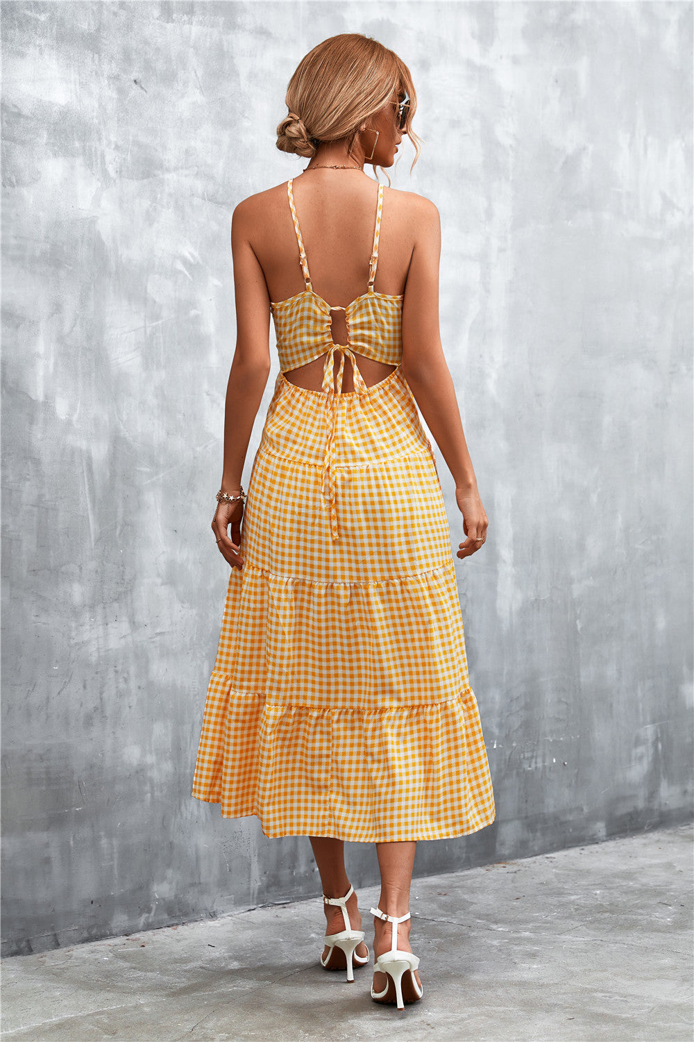 Robe mi-longue sexy à lacets et dos nu pour femme