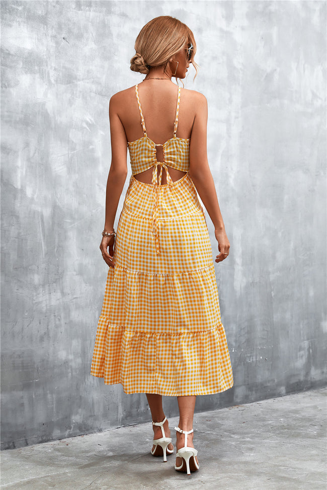 Robe mi-longue sexy à lacets et dos nu pour femme Main Image