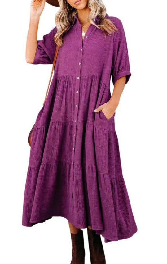 Robe décontractée boutonnée à manches longues pour femmes