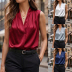 Débardeur en satin col V pull chemisier en mousseline pour femme
