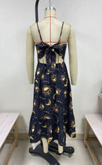 Robe Gothique Rétro Imprimé Crâne Os Soleil Et Lune Femme
