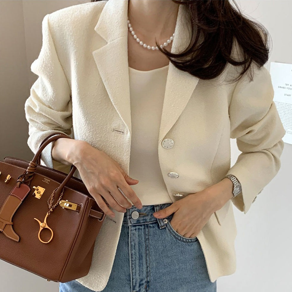 Veste en tweed cintrée, blazer à manches longues