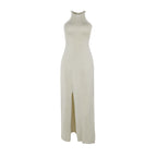 Robe trapèze fendue en laine pour femme