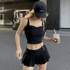 Ensemble deux pièces jupe plissée unie style fille branchée mode Y2k