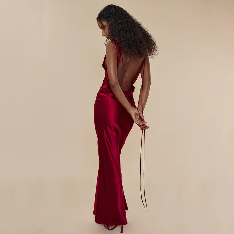 Robe longue de soirée lacée en dentelle, style banquet, pour femme