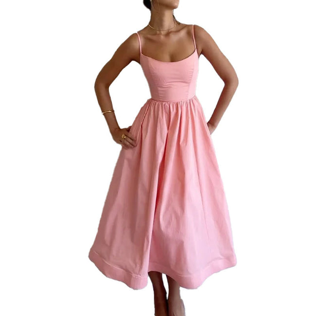 Robe à bretelles unie, imprimée, fraîche, douce et sexy pour femme Main Image