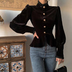 Chemisier en dentelle de velours de style royal français pour femmes