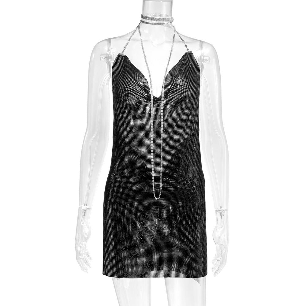 Robe Métallisée à Paillettes et Strass Femme