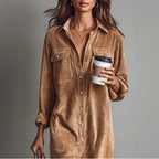 Robe Décontractée Chic à Col Rabattu et Boutons, Robe de Soirée Simple Unie pour Femmes Printemps Automne, Robe Longue à Manches pour Dames en Vacances