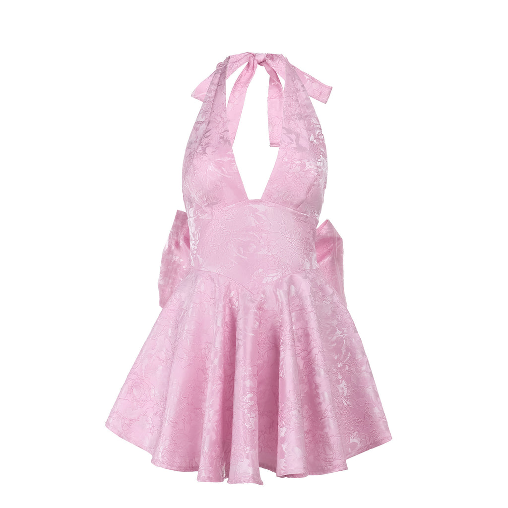 Robe jacquard à nœud dos nu coupe ajustée femme