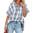 Chemise d'été ample pour femme à manches courtes et col en V