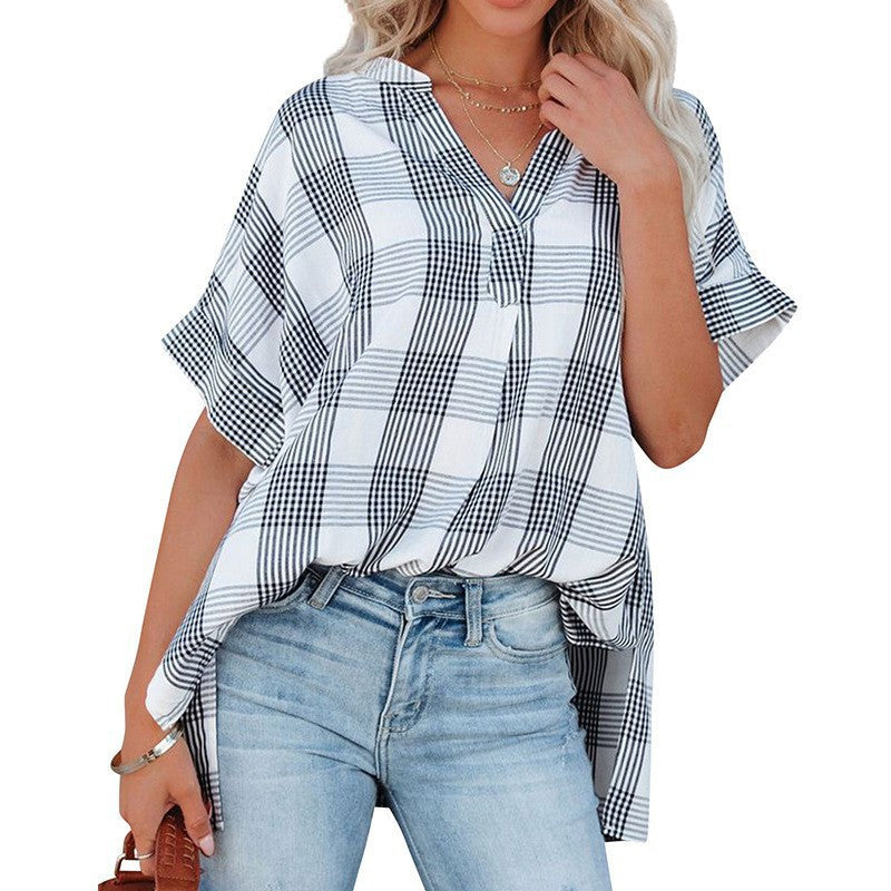 Chemise d'été ample pour femme à manches courtes et col en V