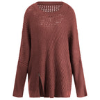 Pull ras du cou à manches longues ajouré en tricot pour femme, coupe ample, hiver