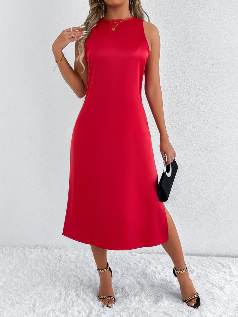 Robe en Satin Couleur Pure pour Femme