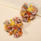 Boucles d'oreilles pendantes bohèmes faites à la main avec perles et fleurs en mousseline pour femmes, bijoux fantaisie pour vacances tropicales