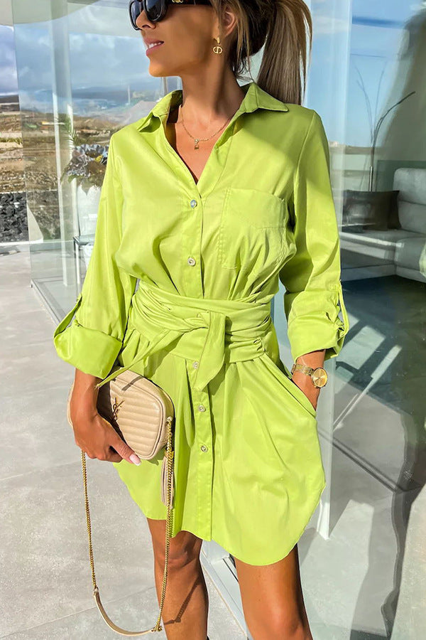 Robe chemise femme à manches retroussées multicolore