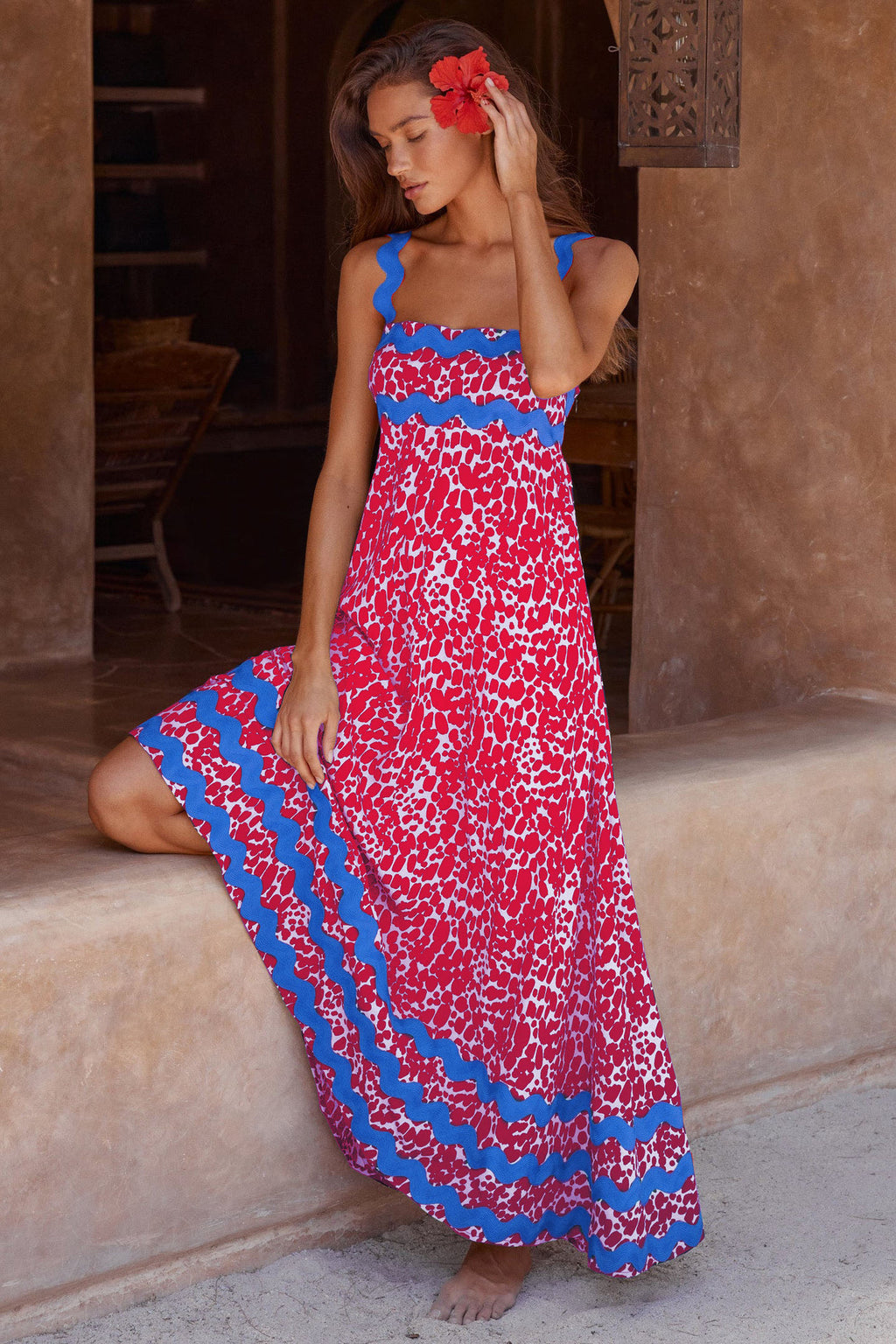 Nouvelle robe longue à bretelles imprimée Printemps-Été pour femmes