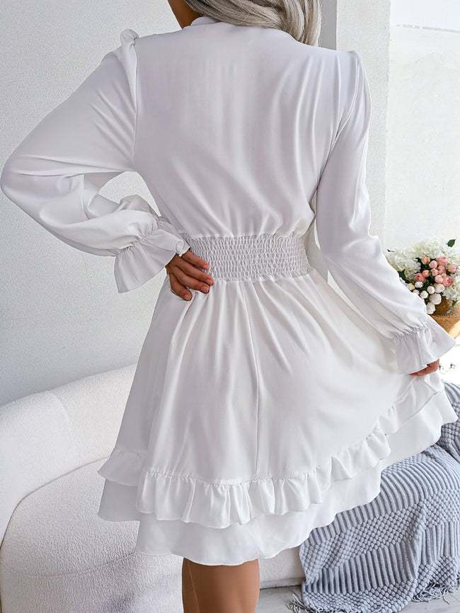 Robe fluide décontractée à volants avec ceinture à nouer pour femme Main Image