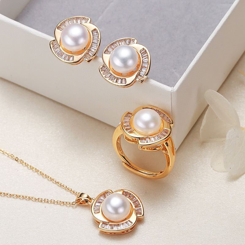 Parure Collier Bague Boucles d'Oreilles Perles