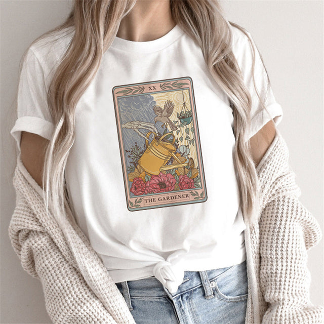 T-shirts pour femmes à imprimé Tarot de la Mode, hauts à motifs de dessins animés
