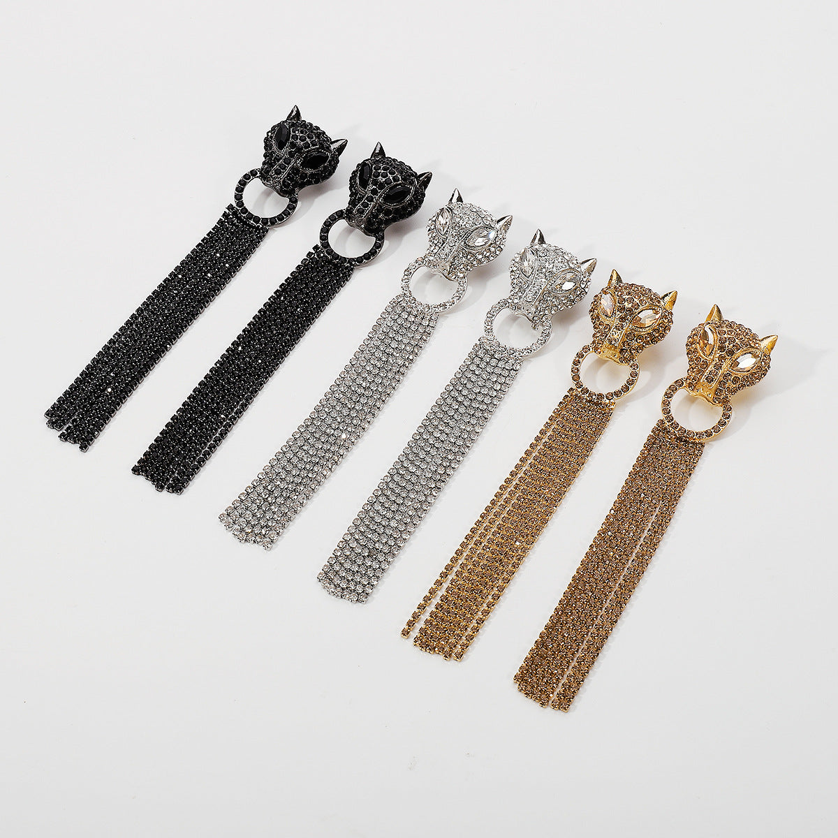 Boucles d'oreilles pendantes léopard personnalisées avec strass et pompons, bijoux tendance de luxe pour femmes