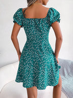 Robe décontractée femme à manches cloche, taille nouée avec cordon de serrage et imprimé floral fluide