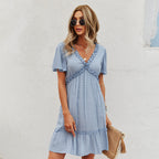 Robe d'été unie à manches courtes pour femme