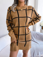 Robe pull décontractée à manches longues à carreaux color block