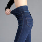 Jeans taille haute élastique pour femme printemps et automne