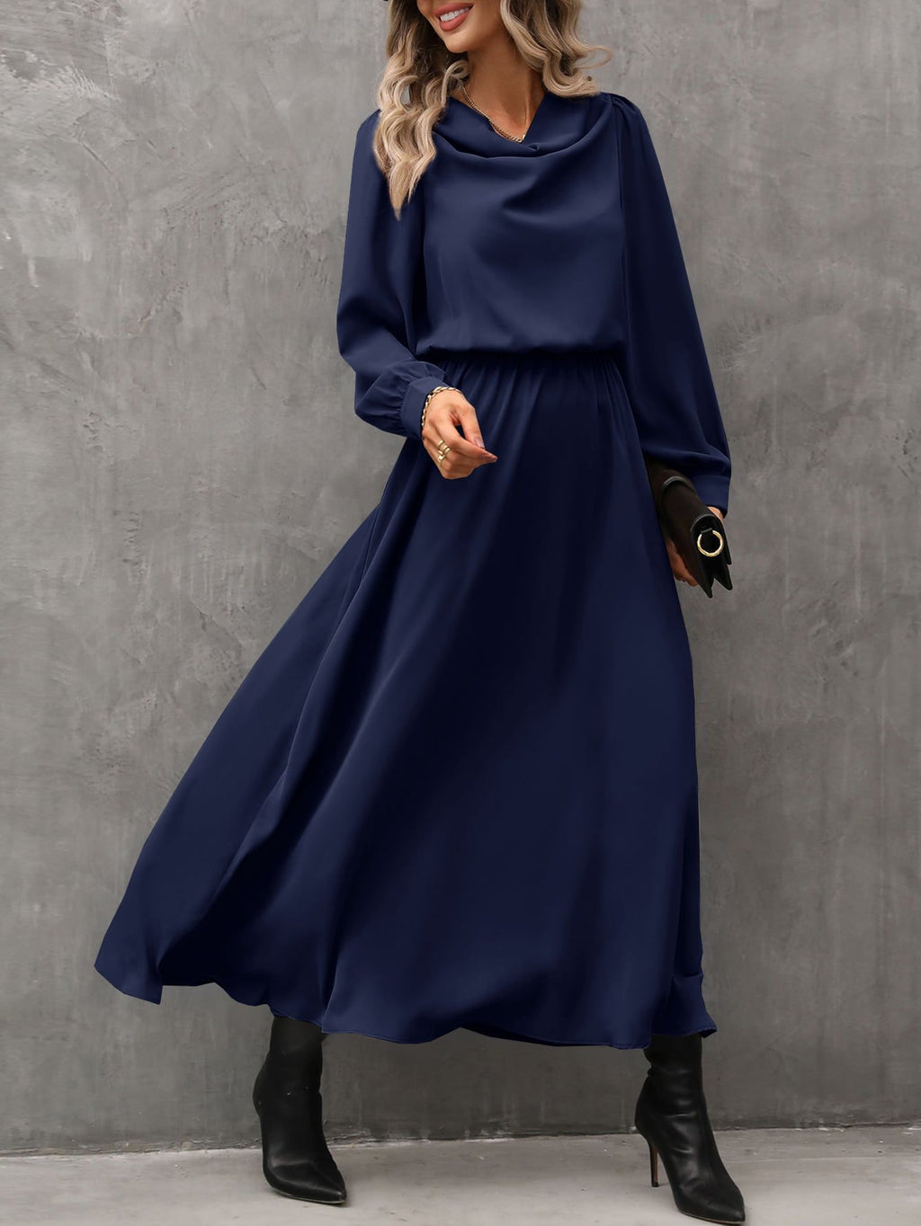 Robe drapée à manches longues pour femme
