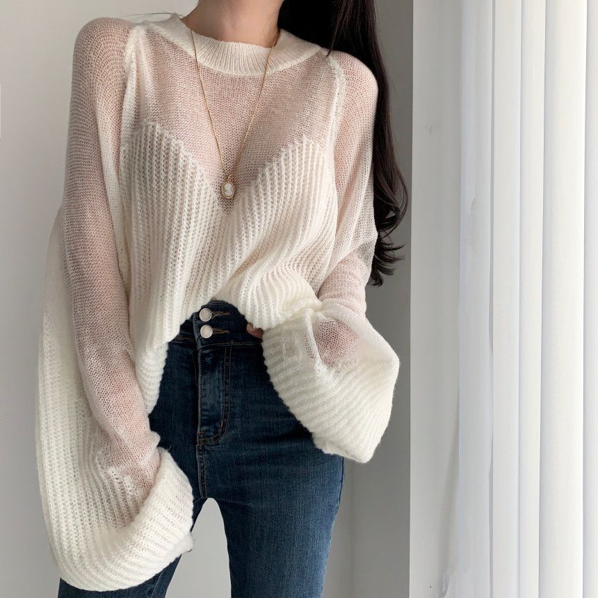 Pull en tricot à manches lanternes et sens artistique pour femme