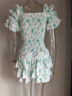 Robe Courte Volants Bleu Clair Femme