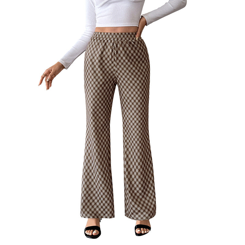 Pantalon Carreau Femme Commuter Mode Légèrement Taille Haute Amincissant