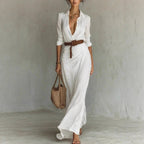 Robe longue irrégulière avec ceinture, chemise habillée à revers boutonnés, manches longues, mode et élégance, tenue décontractée pour le bureau ou les trajets quotidiens pour femmes