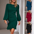 Robe fourreau unie à manches bouffantes pour femme