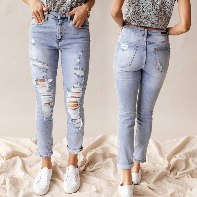 Jeans Femme Taille Haute Trous Mode Décontractée Printemps Été Européen Et Américain Hover Image
