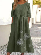 Robe décontractée ample imprimée à col rond et manches courtes grande taille